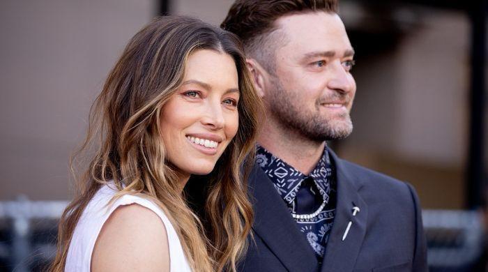 Jessica Biel stands proudly as Justin Timberlake's top fan