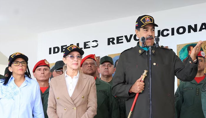 Venezuela’s President Nicolas Maduro, his wife Cilia Flores, Defence Minister Vladimir Padrino Lopez and Vice President Delcy Rodriguez attend a year-end salutation to military forces in La Guaira, Venezuela, December 28, 2025. — Reuters