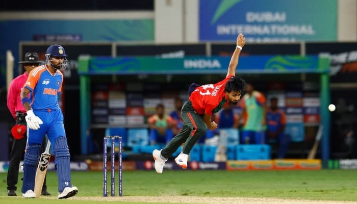 Bangladeshs Tanzim Hasan Sakib in action during India vs Bangladesh match at Dubai International Cricket Stadium on September 24, 2025. — Reuters