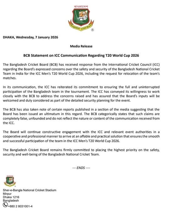 ICC committed to ensure Bangladeshs full participation in T20 WC: BCB