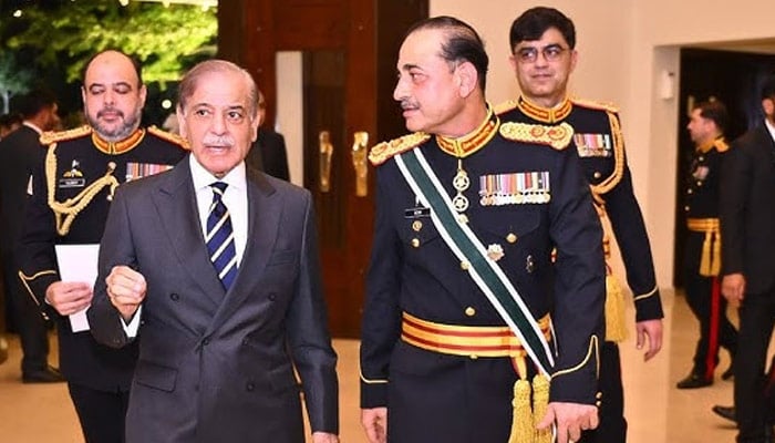 This image shows Field Marshal Asim Munir (right) and PM Shehbaz Sharif in Rawalpindi. — ISPR