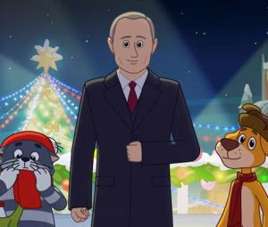 Putin meets talking cat and dog in popular Russian cartoon