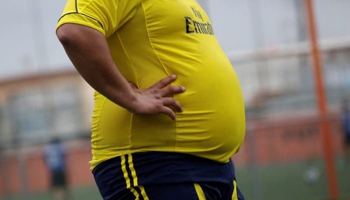 A player is pictured during his Futbol de Peso (Soccer of Weight ) league soccer match, a league for obese men who want to improve their health through soccer and nutritional counseling, in San Nicolas de los Garza, Mexico, September 16, 2017. — Reuters