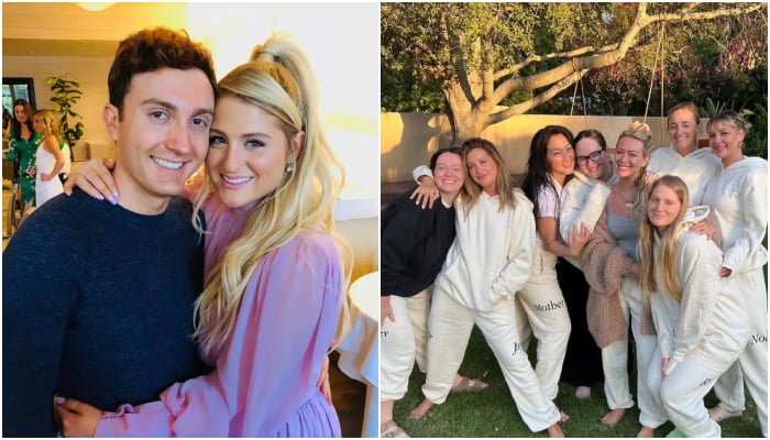 Meghan Trainors husband reacts to mom group drama after wifes shade