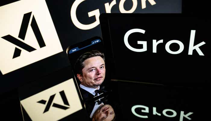 The image shows an illustrated logo of generative artificial intelligence chatbot, Grok, with founder Elon Musk. — AFP