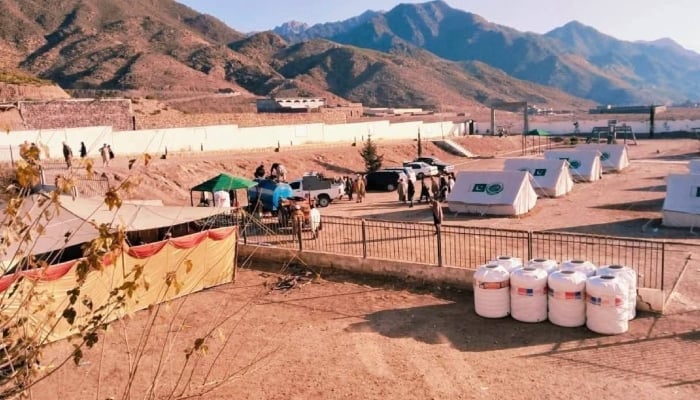 A camp set up for families evacuating from Maidan area of Tirah Valley, Khyber Pakhtunkhwa, January 9, 2026. — Reporter