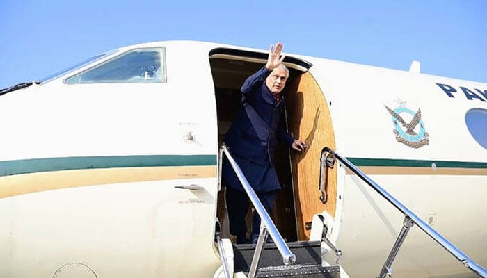 Deputy Prime Minister Ishaq Dar gestures at Nur Khan Airbase in Rawalpindi on January 3, 2026. — Foreign Office