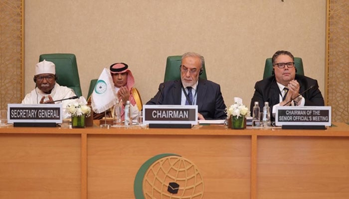 OIC Secretary General Hissein Brahim Taha (left) and others attending Extraordinary Session of the OIC Council of Foreign Ministers, held on January 10, 2026 at the headquarters of the OIC General Secretariat in Jeddah, Saudi Arabia. — X@OIC_OCI