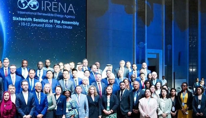 Coordinator on Climate Change Romina Khurshid Alam and other participants pose for a group picture at 16th IRENA Assembly in Abu Dhabi. — Reporter