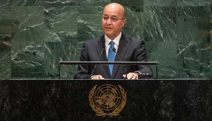 Recently elected UNHCR Chief Barham Salih addresses in a General Assembly in an undated picture. — UNHCR