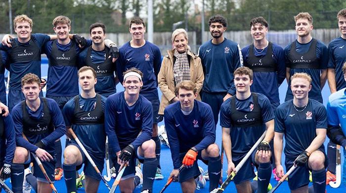 Duchess Sophie meets GB hockey stars after gym session