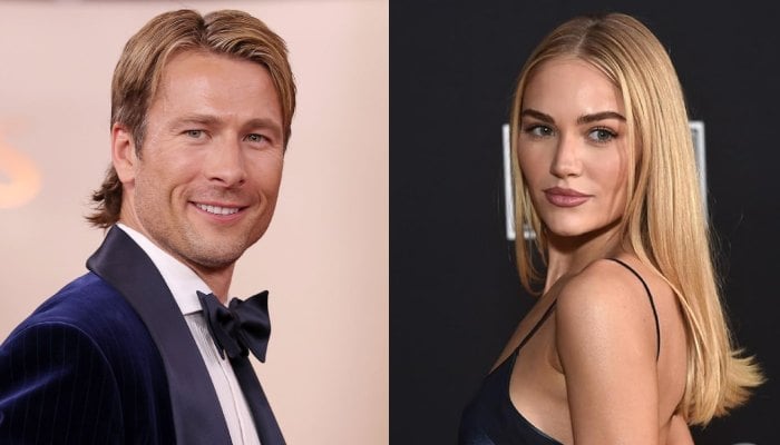 Glen Powell and Michelle Randolph at Golden Globes afterparty