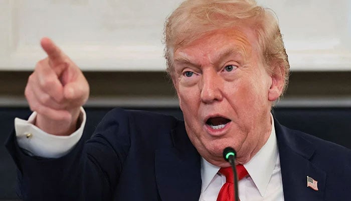 US President Donald Trump points a finger as he speaks during a roundtable on antifa, an anti-fascist movement he designated a domestic terrorist organisation via executive order on September 22, at the White House in Washington, DC, US, October 8, 2025. — Reuters