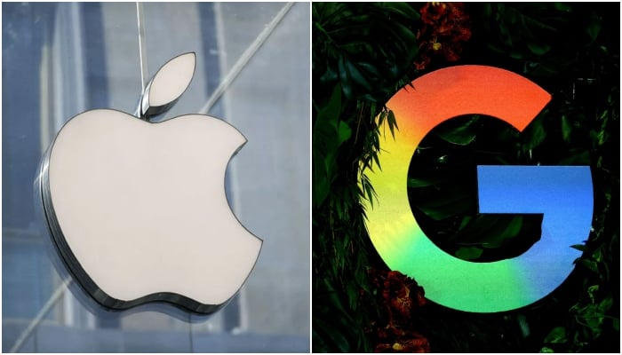 This combination of pictures created on January 12, 2026 shows the Apple and Google logos. — AFP