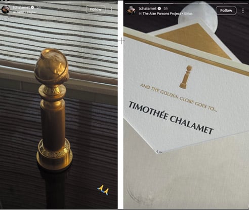 Timothée Chalamet cant get enough of first Golden Globe trophy