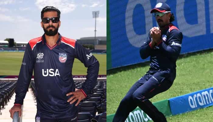 The collage of photos shows USA pacer Ali Khan (left) and batter Shayan Jahangir. — AFP