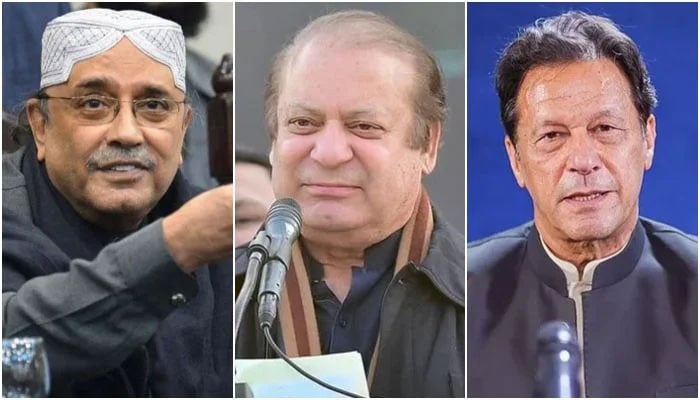 This collage of images showing President Asif Ali Zardari (left), PML-N President Nawaz Sharif (centre) and PTI founder Imran Khan. — AFP/Facebook@PML(N)/Instagram@ptiofficial/File