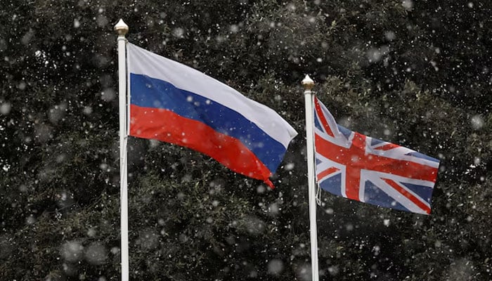 General view of the Russia and Great Britain flags outside  Vitality Stadium, Bournemouth in Britain on March 17, 2018. — Reuters