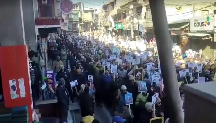 Protesters in Indian occupied Ladakh region chant slogans in support of Iran and its Supreme Leader Ayatollah Ali Khamenei, Ladakh, January 14, 2026. — Screengrab via Reuters