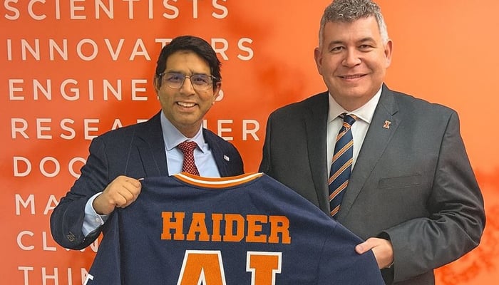 Adil Haider (left) and CI MED Dean Mark Cohen. — Carle Illinois College of Medicine