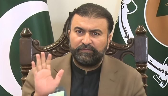Balochistan Chief Minister Sarfraz Bugti addresses a press conference in Quetta, January 16, 2025. — Screengrab via YouTube/Geo News