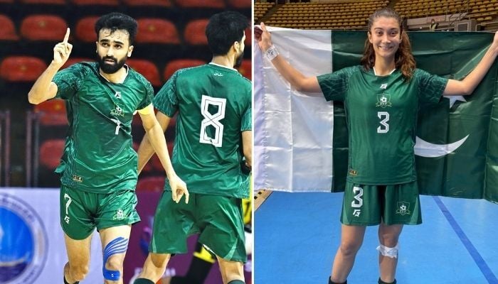 Pakistan players celebrate their victories at the SAFF Championship at the Hua Mak Indoor Arena in Bangkok, Thailand. — Instagram/@pakistanffofficial