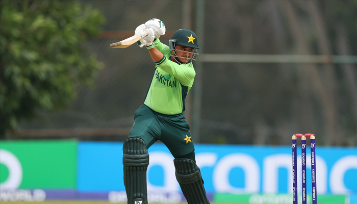 Pakistan batter Usman Khan bats during the ICC U19 Mens Cricket World Cup 2026 match between Pakistan and Scotland at Takashinga Sports Club on January 19, 2026 in Harare, Zimbabwe. — ICC