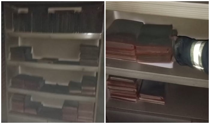 Rescue personnel stand near a bookshelf holding copies of the Holy Quran inside Gul Plazas mosque on January 19, 2026, after a devastating fire struck the shopping centre, killing at least 26 people and leaving several others missing. — Screengrab via Geo News