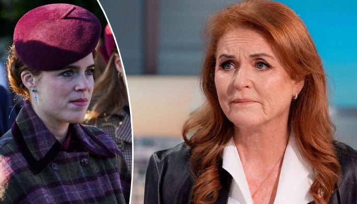 Sarah Ferguson reaches out as Princess Eugenie cuts off Andrew