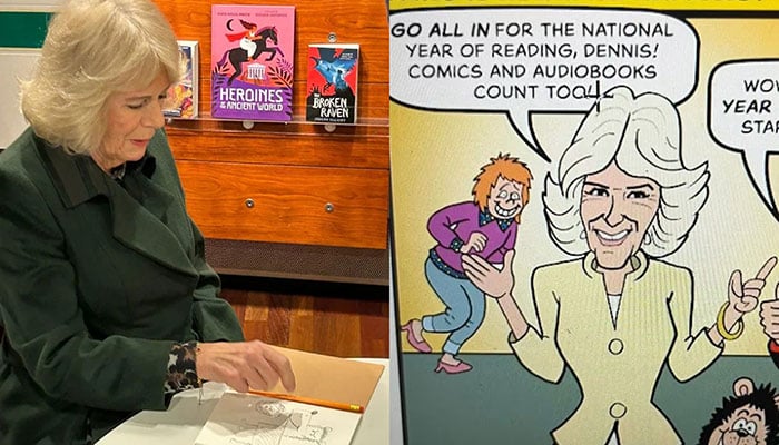 Queen Camilla draws her own cartoon and laughs