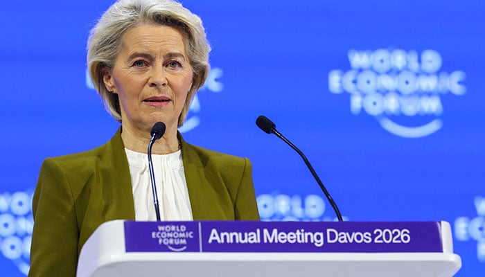European Commission President Ursula von der Layen speaks during the 56th annual World Economic Forum (WEF) meeting in Davos, Switzerland, January 20, 2026. — Reuters
