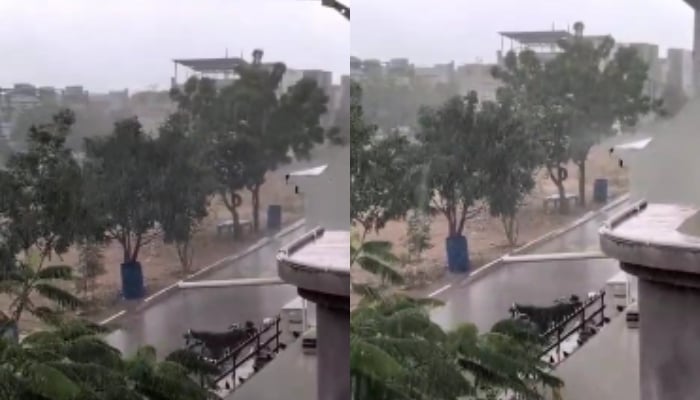 Screenshots of downpour in Karachis North Karachi area on January 22, 2026. — Geo News