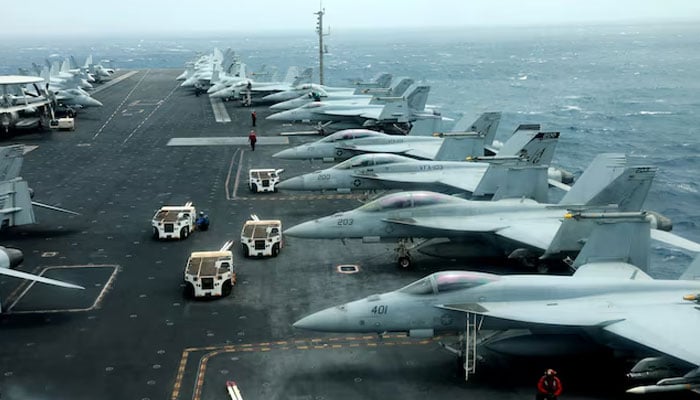 F/A-18F aircrafts are seen on the deck of USS Abraham Lincoln in the Gulf of Oman near the Strait of Hormuz July 15, 2019. Picture taken July 15, 2019. — Reuters