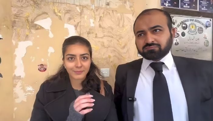 Rights activist Imaan Mazari pictured with her husband Advocate Hadi Ali Chattha. — X@FaizQureshiUK