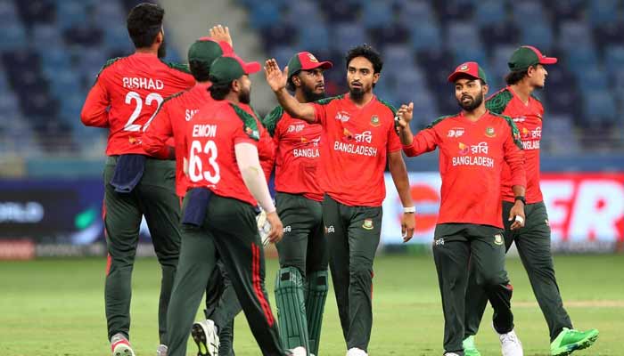 Bangladesh players celebrate the wicket of Indias Tilak Varma during Asia Cup Dubai International Cricket Stadium, Dubai. — Reuters/File