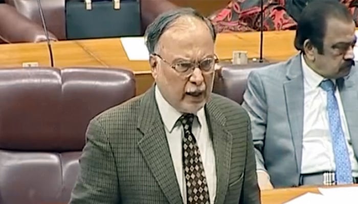 Federal Minister for Planning and Development, Ahsan Iqbal speaks during joint session of paraliament at Parliament House, Islamabad, January 23, 2026. — Screengrab via YouTube/Geo News
