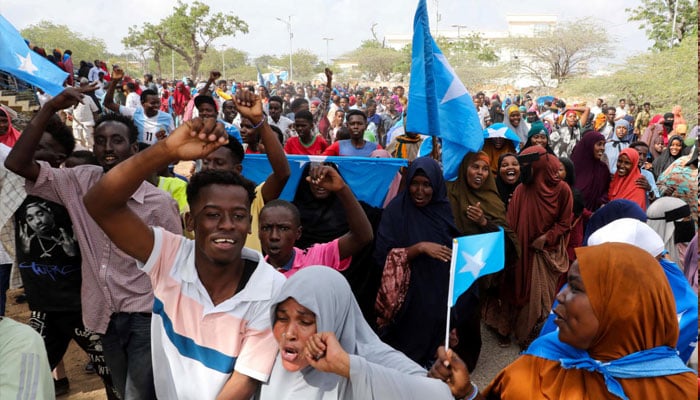 Somalis attend a demonstration in Mogadishu after Israel became the first country to formally recognise the self-declared Republic of Somaliland as an independent and sovereign state on December 30, 2025. — Reuters