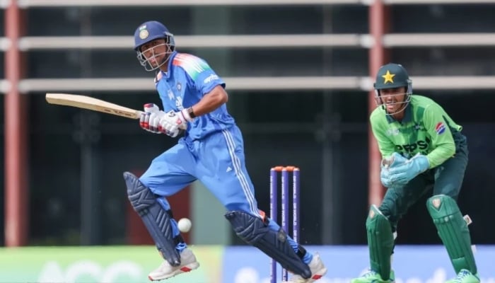 Indias Henil Patel plays a shot during their U19 Asia Cup 2025 game against Pakistan at the ICC Academy Ground, Dubai, UAE, December 14, 2025. — ACC
