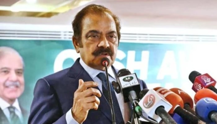 Prime Ministers Adviser on Political Affairs Rana Sanaullah speaks during an event in Islamabad, June 25, 2025. — APP/File