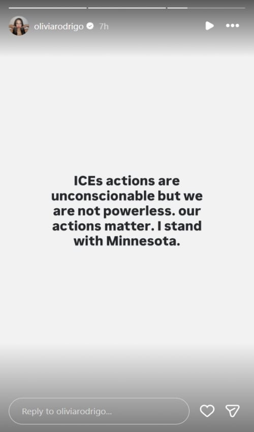 Olivia Rodrigo issues strongly worded response to latest ICE shooting