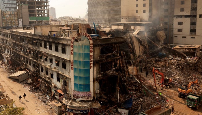 A view of the aftermath of a massive fire that broke out at the Gul Plaza Shopping Mall in Karachi, Pakistan, January 22, 2026. — Reuters