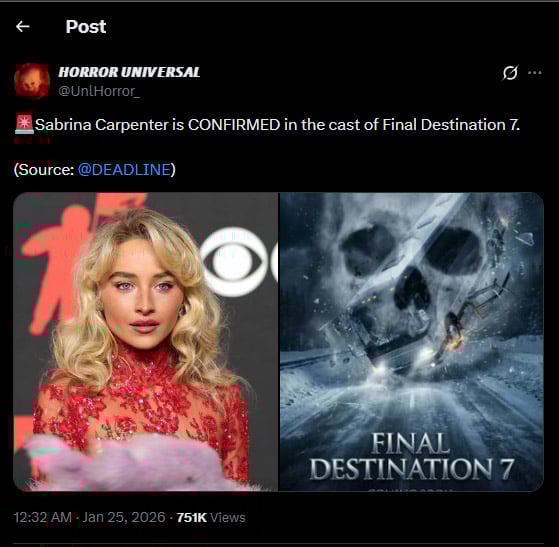 Sabrina Carpenter to star in Final Destination 7?