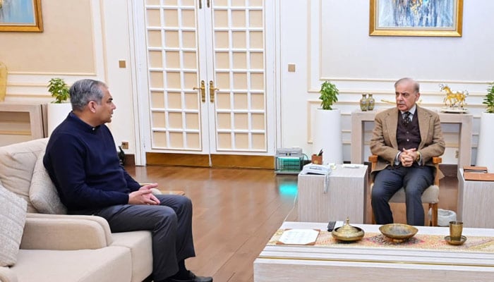 Interior Minister and PCB chairman Mohsin Naqvi meets PM Shehbaz Sharif in Islamabad on January 26, 2026. — PID