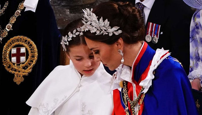 Princess Kate and Princess Charlotte wear matching tiaras for King Charles Coronation from Jess Collett x Alexander McQueen