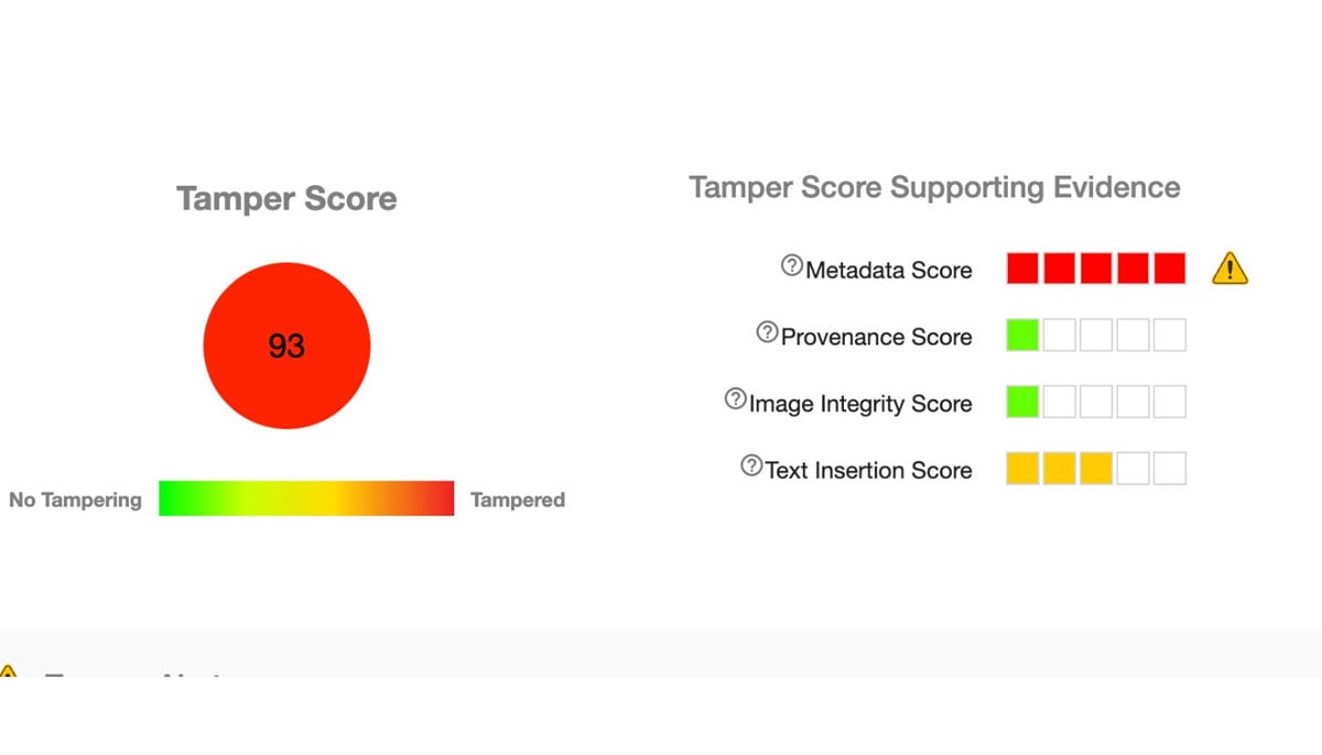 Attestiv assigned the viral notification a Tamper Score of 93.