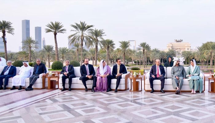 President Asif Ali Zardari is seen in a meeting with Vice President and Prime Minister of the United Arab Emirates and Ruler of Dubai Sheikh Mohammed bin Rashid Al Maktoum on January 28, 2026. — PID