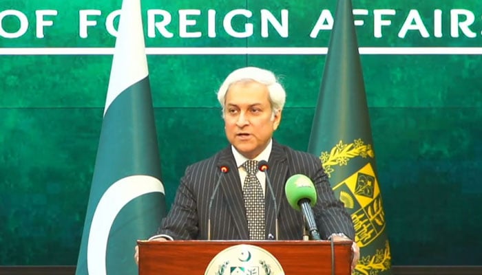 Foreign Office spokesperson Tahir Hussain Andrabi addresses the weekly press briefing on January 29, 2026. — Screengrab via X/@ForeignOfficePk