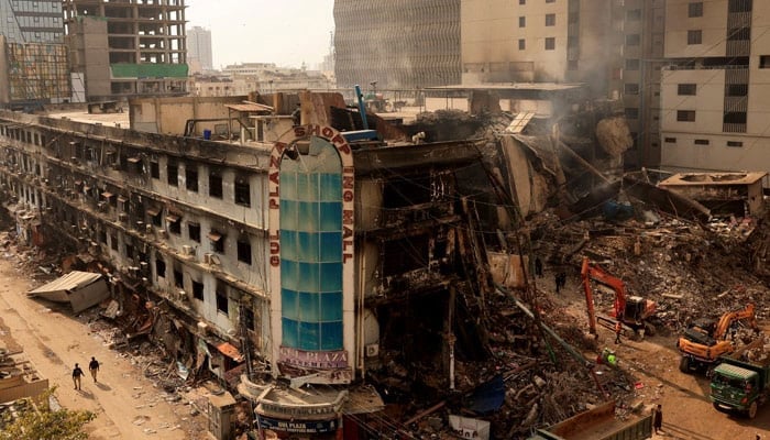 A view of the aftermath of a massive fire that broke out at the Gul Plaza Shopping Mall in Karachi, Pakistan, January 22, 2026. — Reuters