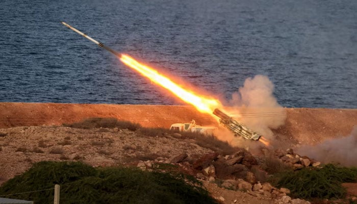 A missile is launched during a joint exercise called the Great Prophet 17, in the southwest of Iran, in this picture obtained on December 22, 2021. — Reuters