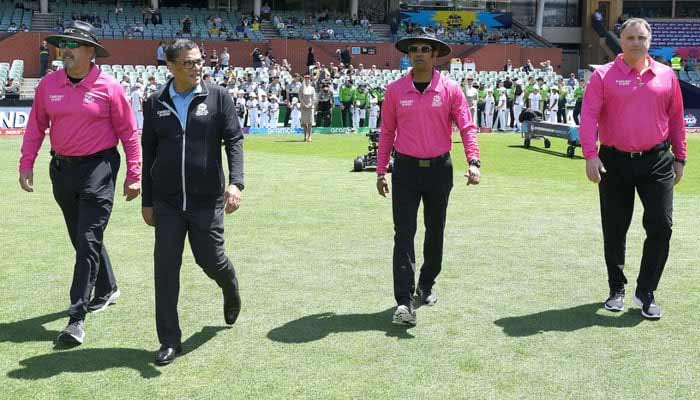 Renowned match referee Ranjan Madugalle (second from left) looks on ahead of the ICC Mens T20 World Cup match between New Zealand and Ireland at the Adelaide Oval in Adelaide on November 4, 2022. — ICC